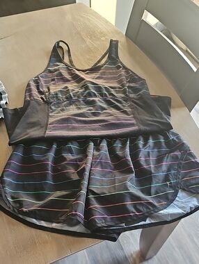 Danskin Black Athletic Shorts with Rainbow Stripe Accents